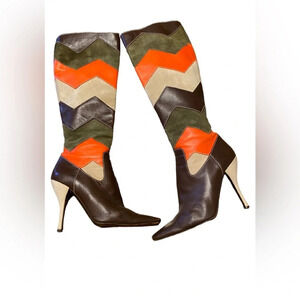 Missoni Leather Suede Chevron Zig Zag Boots